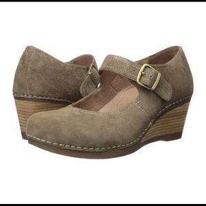 Dansko Sandra Taupe Suede Mary Jane Wedges